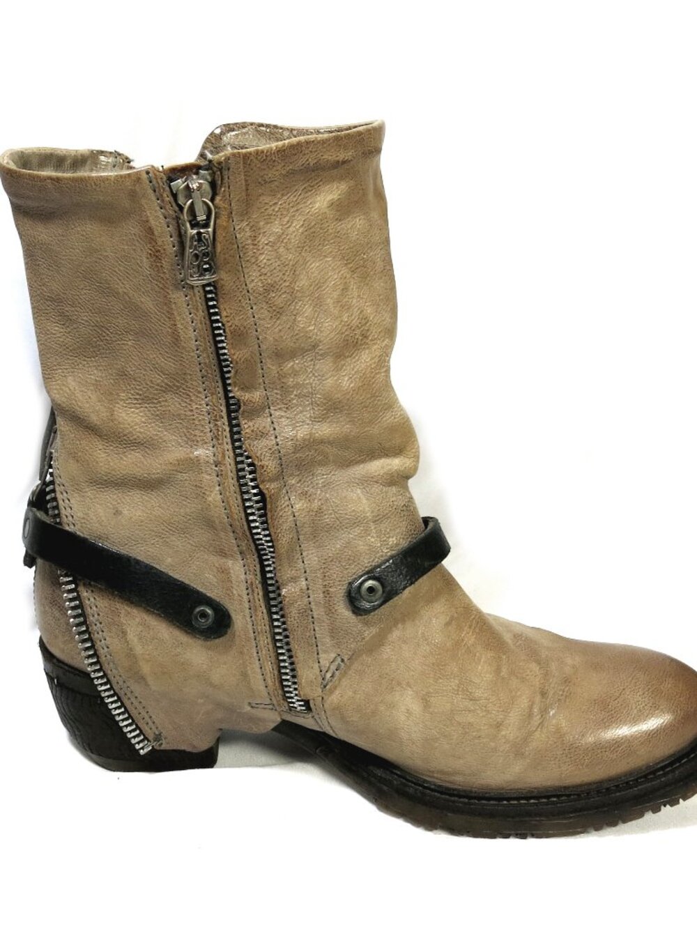 A.S. 98 Beige Double Zippered Boots, EU 38, US 8,Rare, Biker-Boho Strapped Boots - Picture 5 of 16